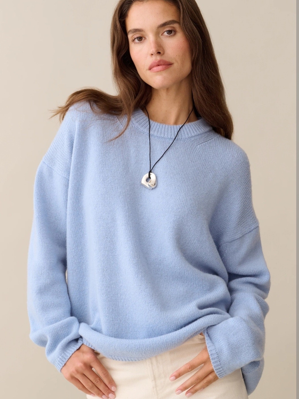 Few Moda Wool Classic Light Blue Crewneck Sweater for Women